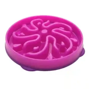 Pink slow feeder pet bowl with swirled design.