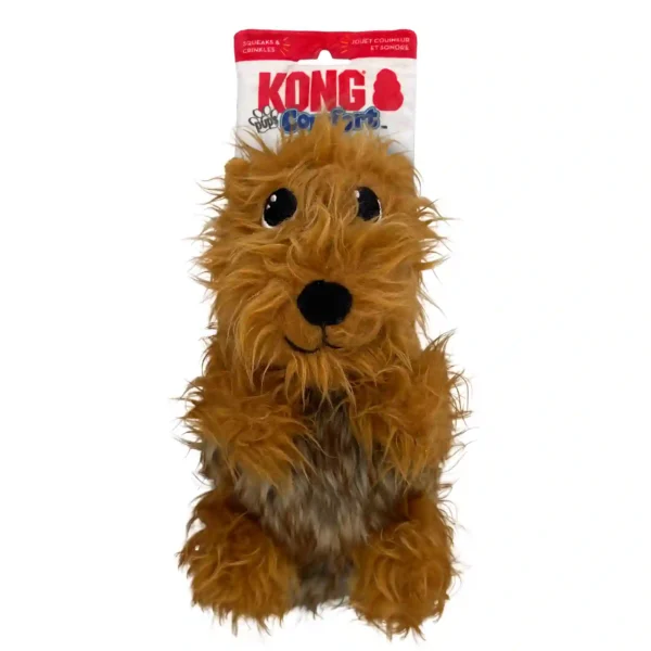 KONG Comforts plush dog toy, brown and fluffy.