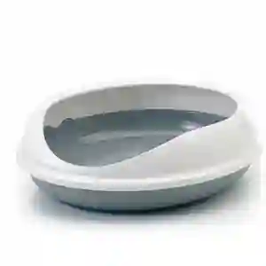 Modern grey pet litter box with curved design