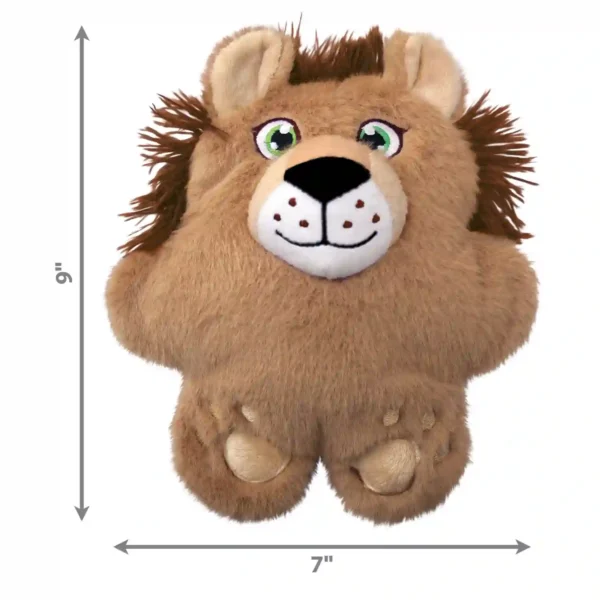 Stuffed lion toy, 9 by 7 inches, fluffy mane.