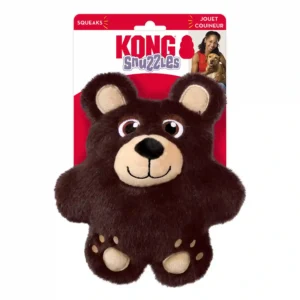 Squeaky brown teddy bear dog toy by Kong Snuzzles.