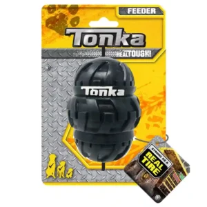 Tonka tough dog toy, tire-shaped feeder