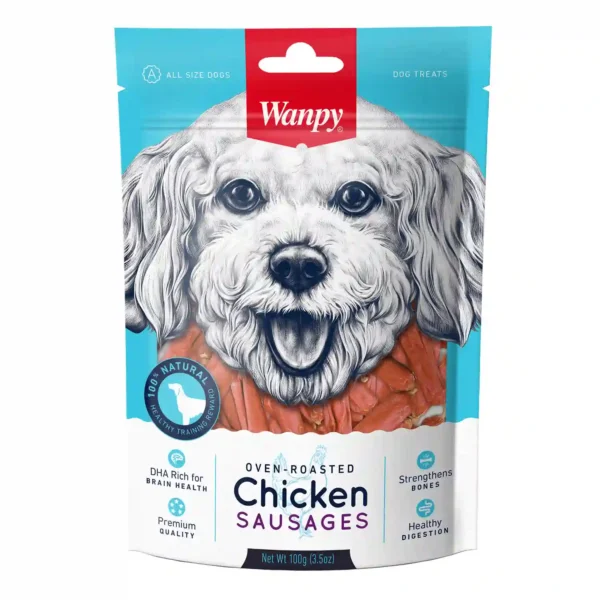 Wanpy dog treats, oven-roasted chicken sausages