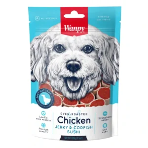 Wanpy chicken jerky treats for dogs package.