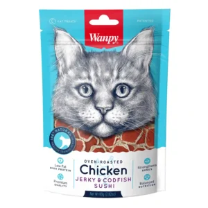 Wanpy cat treats with chicken and codfish flavor.
