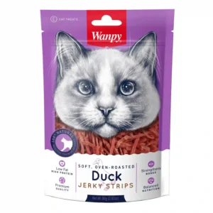 Cat treats with duck jerky strips.