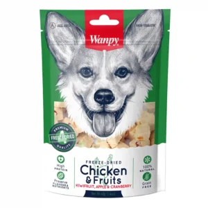 Dog treats with chicken and fruits, kiwi and cranberry.