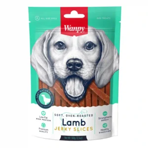 Dog treats, lamb jerky slices for all dogs.