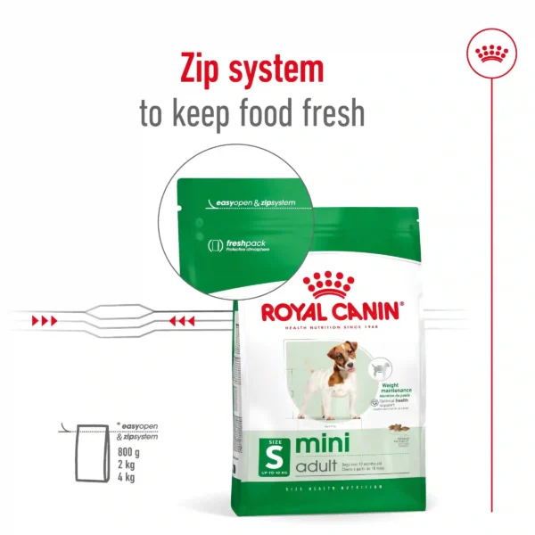 Dog food with zip system for freshness.