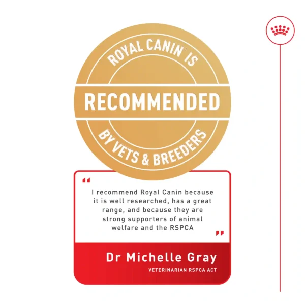 Royal Canin recommended by vets and breeders badge.