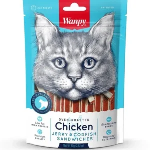Wanpy chicken jerky codfish cat treats packaging