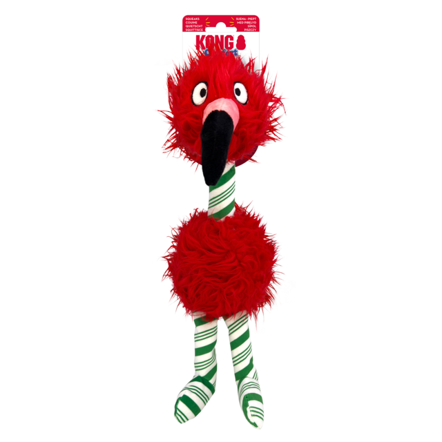 Red plush bird dog toy by KONG