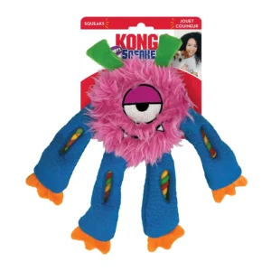 Colorful squeaky monster dog toy with packaging